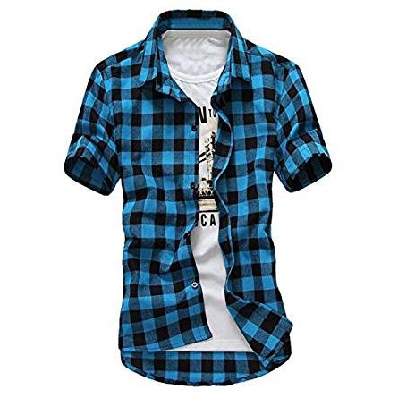 Mens Plaid Checked Western Casual Button Down Shirt