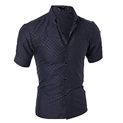 Men's Causal Short-Sleeve Button Down Plaid Shirt