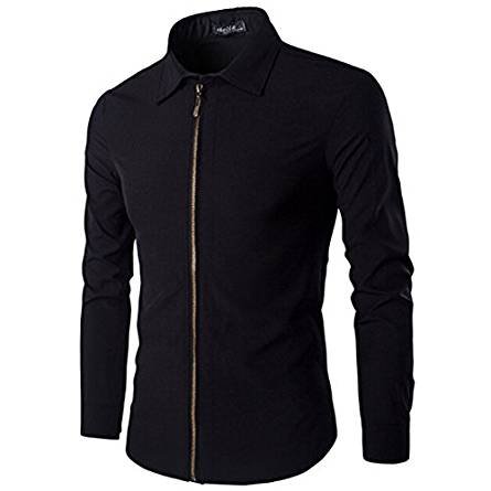 Mens Plain Solid Zipper-up Slim Autumn Shirts