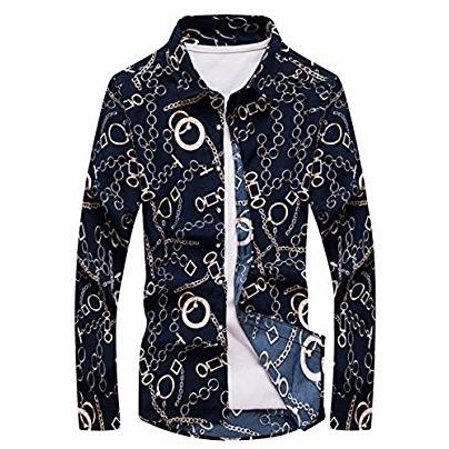 Mens Flower Printing Long Sleeve Casual Shirts