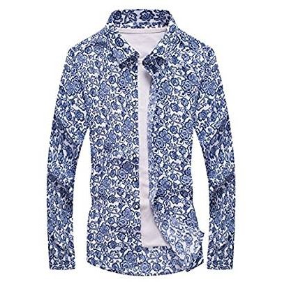 Mens Long Sleeve Button Down Slim Fit Floral Shirt