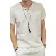 Chinese style linen men sports T-shirt, V-neck solid color