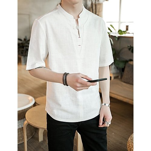 Men Chinese style T-shirt, solid color