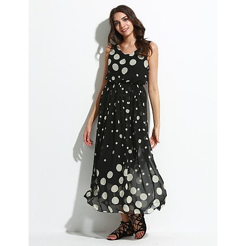 Female casual, simple plus large pine, skating dress, Polka Dot Pleated