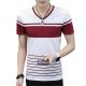 Men Basic T-shirt, striped print V-neck, short-sleeved