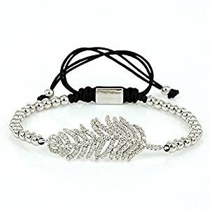 White micro paving zircon knitted lace leaf Silver Charm Bracelet