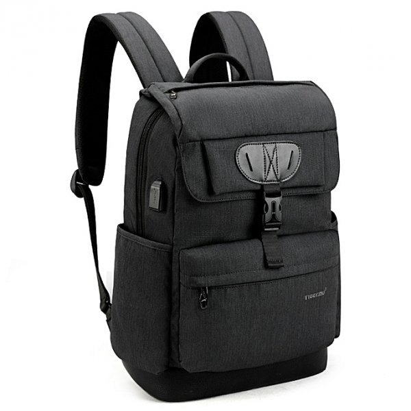 Refined 15.6 Laptop Men Backpack USB Charging Bag Black