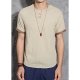 Men linen T-shirt, solid color V-neck, short-sleeved