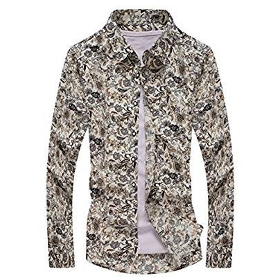 Men Long Sleeve Fashion Flower Color Casual Dress Shirt