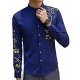 Mens Casual 3D Print Slim Fit Lapel Long Sleeve Dress Shirts