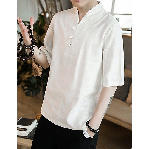 Men Chinese style T-shirt, solid color