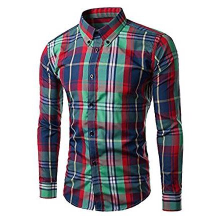 Mens Casual Western Plaid Checked Snap Long Sleeve Shirt