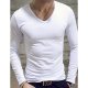 Men basic cotton Slim T-shirt, solid color V-neck, long-sleeved