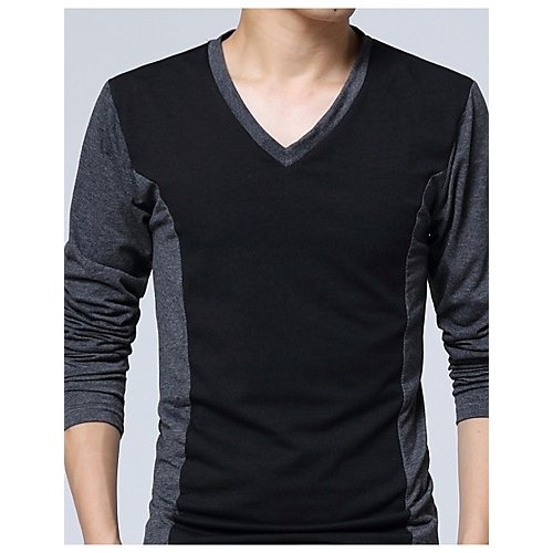 Men Active cotton Slim large size T-shirt, solid color V-neck, long sleeves, long