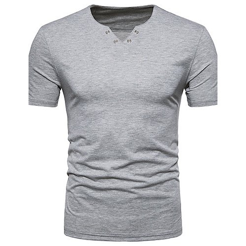 Men Active cotton T-shirt, V-neck solid color