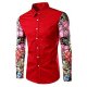 Mens Casual Slim Fit Floral Long Sleeve Button Down Shirt Red