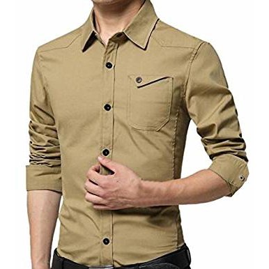 Mens Casual Slim Fit Oxford Mandarin Collar Button-down Shirt With Pocket